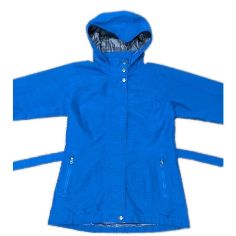 Merrell Opti-Shell Women’s XS Blue Hooded Waterproof Rain Jacket Belted - Picture 3 of 11